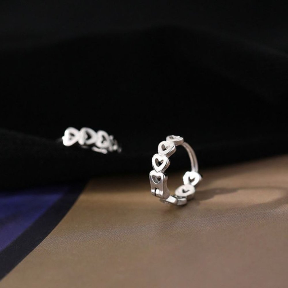 925 Sterling Silver Minimalist Heart Huggie Earrings Heart Hoop Earrings - Picture 6 of 6